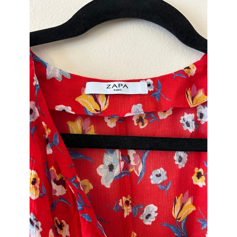 Zapa Paris Red Floral Silk Blend Wrap Mini Dress Size 38 - Picture 5 of 14